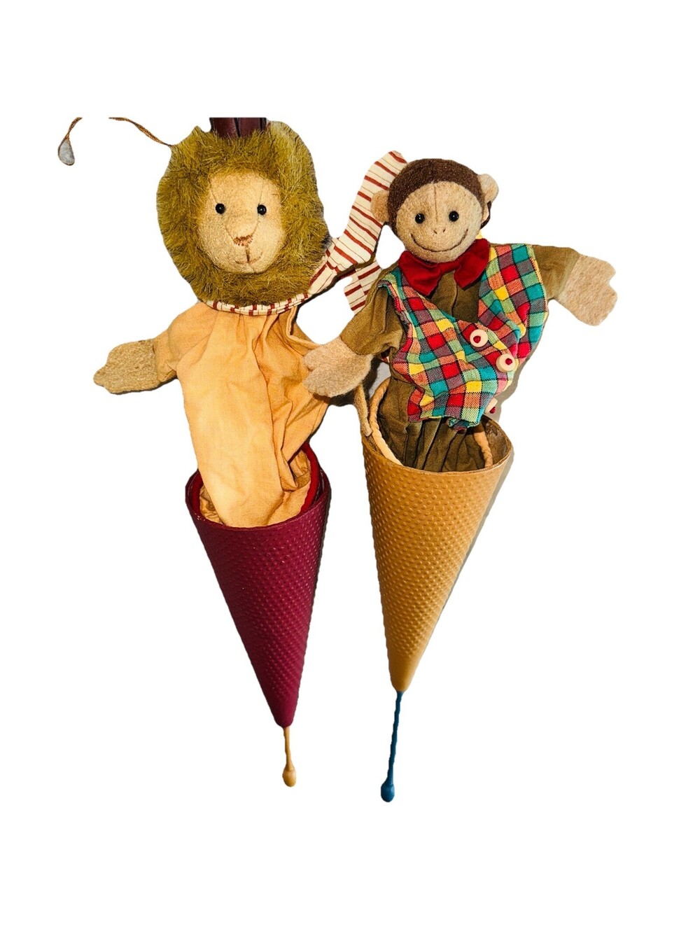 Vintage Peek A Boo Pop Up Lion King & Monkey Jester Stick Puppet Theatre Pretend